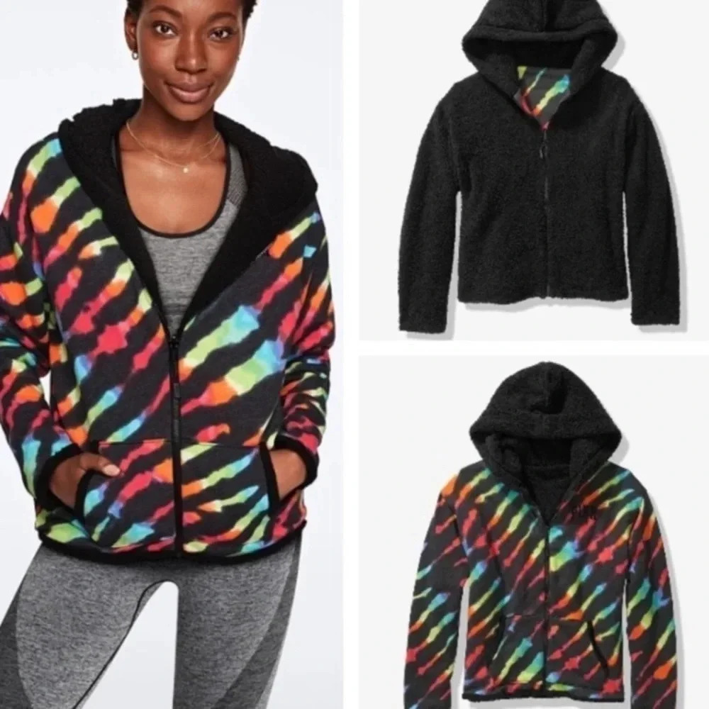VS Pink Reversible Sherpa Jacket Full-Zip Coat